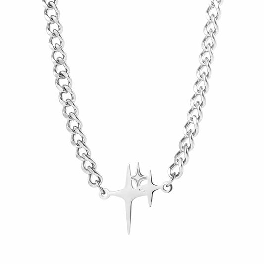 THE MEN THING SS Pendant/ Necklace STAR SPIKE - 27mm Titanium Steel Pendant with 18 to 20inch Adjustable 8mm Cube Chain for Men & Boys