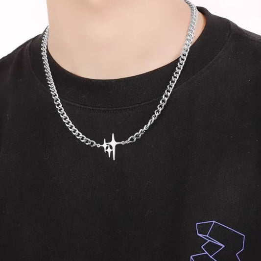 THE MEN THING SS Pendant/ Necklace STAR SPIKE - 27mm Titanium Steel Pendant with 18 to 20inch Adjustable 8mm Cube Chain for Men & Boys