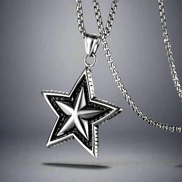 STAR THAT SHINES - Alloy Star Pendant with Pure Stainless Steel  24inch Round Box Chain, American trending Styl for Men & Boy