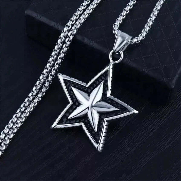 STAR THAT SHINES - Alloy Star Pendant with Pure Stainless Steel  24inch Round Box Chain, American trending Styl for Men & Boy