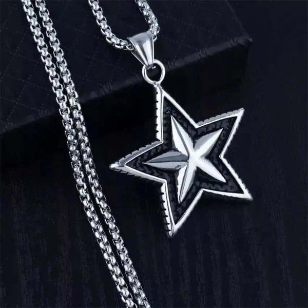 STAR THAT SHINES - Alloy Star Pendant with Pure Stainless Steel  24inch Round Box Chain, American trending Styl for Men & Boy