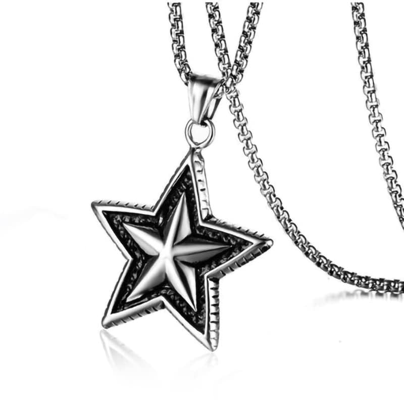 THE MEN THING SS Pendant/ Necklace STAR THAT SHINES - Alloy Star Pendant with Pure Stainless Steel  24inch Round Box Chain, American trending Styl for Men & Boy
