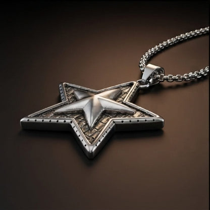 THE MEN THING SS Pendant/ Necklace STAR THAT SHINES - Alloy Star Pendant with Pure Stainless Steel  24inch Round Box Chain, American trending Styl for Men & Boy