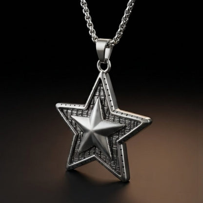 THE MEN THING SS Pendant/ Necklace STAR THAT SHINES - Alloy Star Pendant with Pure Stainless Steel  24inch Round Box Chain, American trending Styl for Men & Boy
