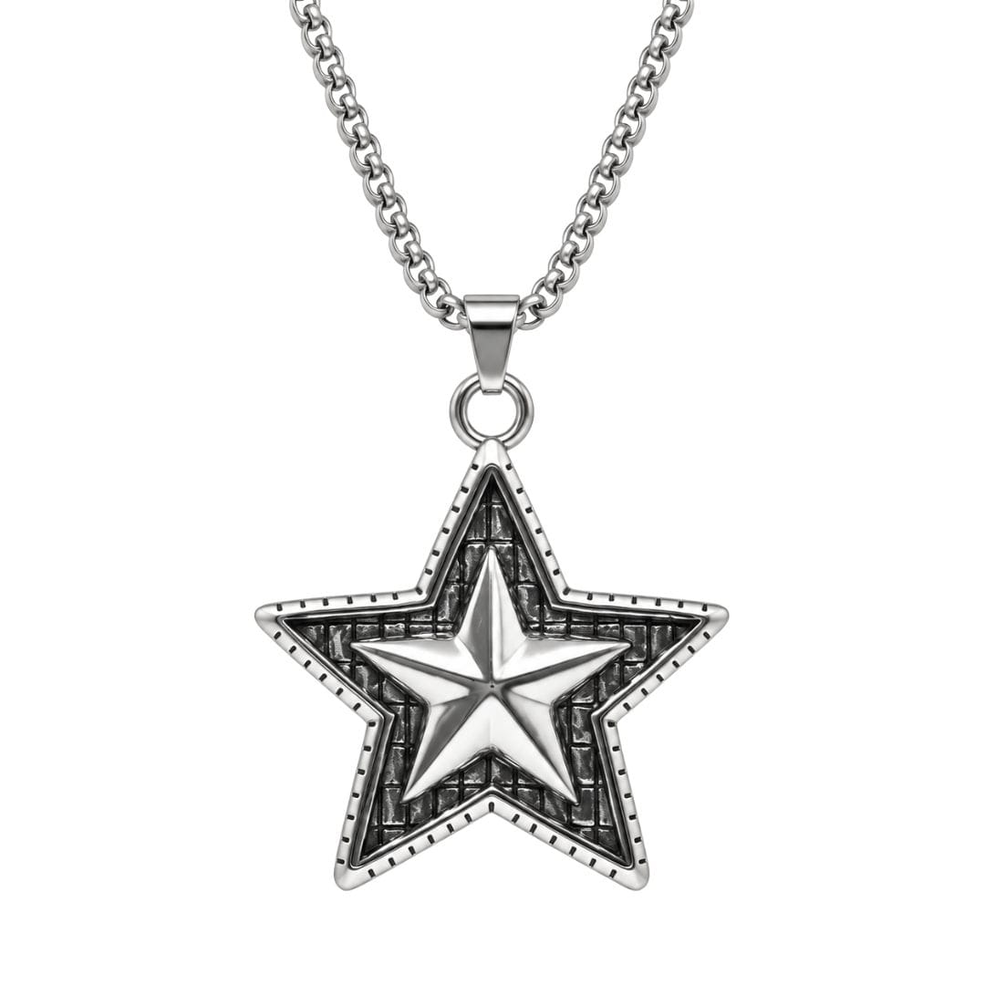 THE MEN THING SS Pendant/ Necklace STAR THAT SHINES - Alloy Star Pendant with Pure Stainless Steel  24inch Round Box Chain, American trending Styl for Men & Boy
