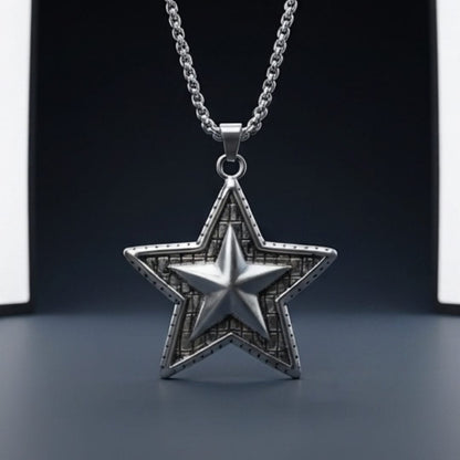 THE MEN THING SS Pendant/ Necklace STAR THAT SHINES - Alloy Star Pendant with Pure Stainless Steel  24inch Round Box Chain, American trending Styl for Men & Boy