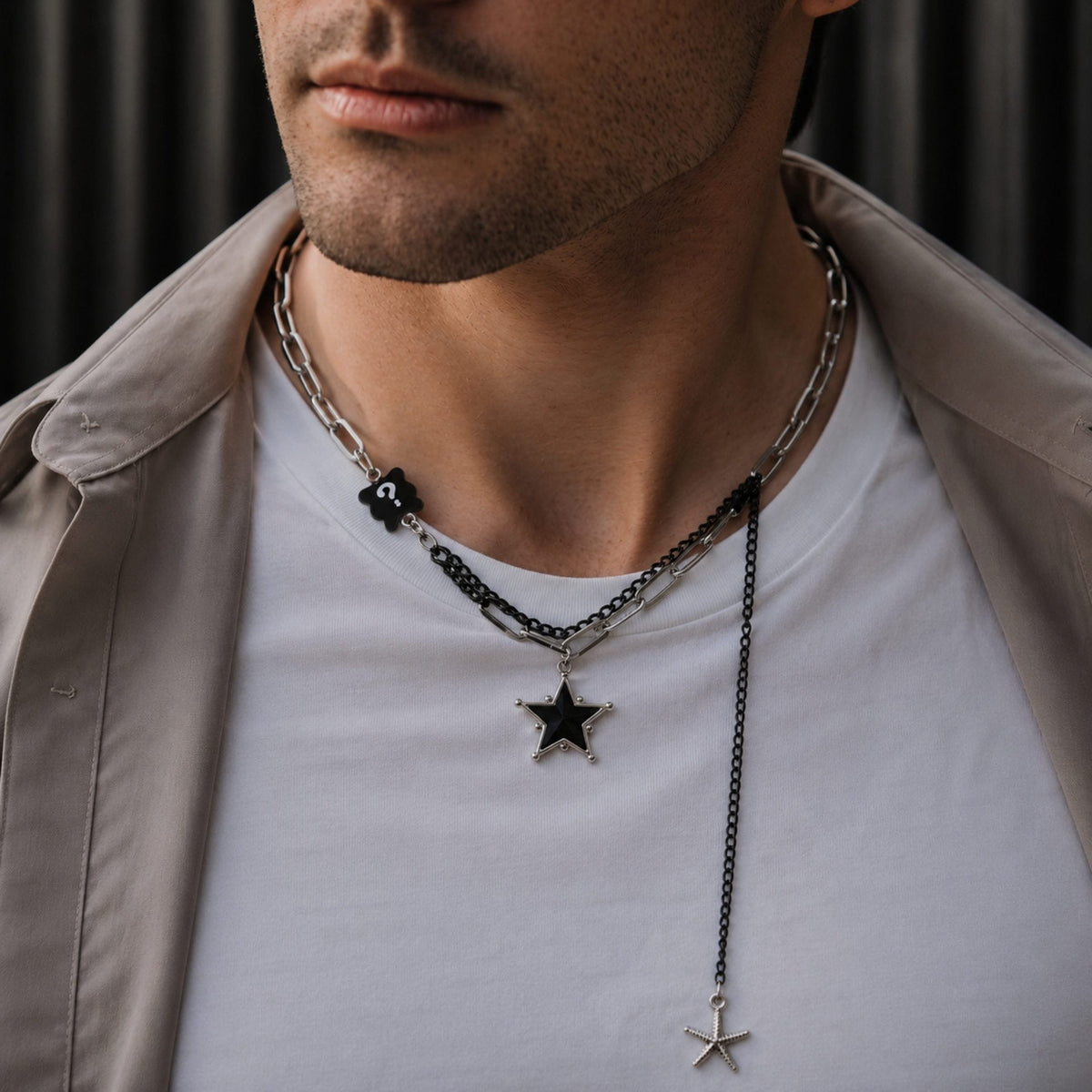 THE MEN THING SS Pendant/ Necklace STARFALL - 27mm Titanium Steel Pendant with 19inch to 21inch Adjustable Cable 8mm Chain for Men & Boys