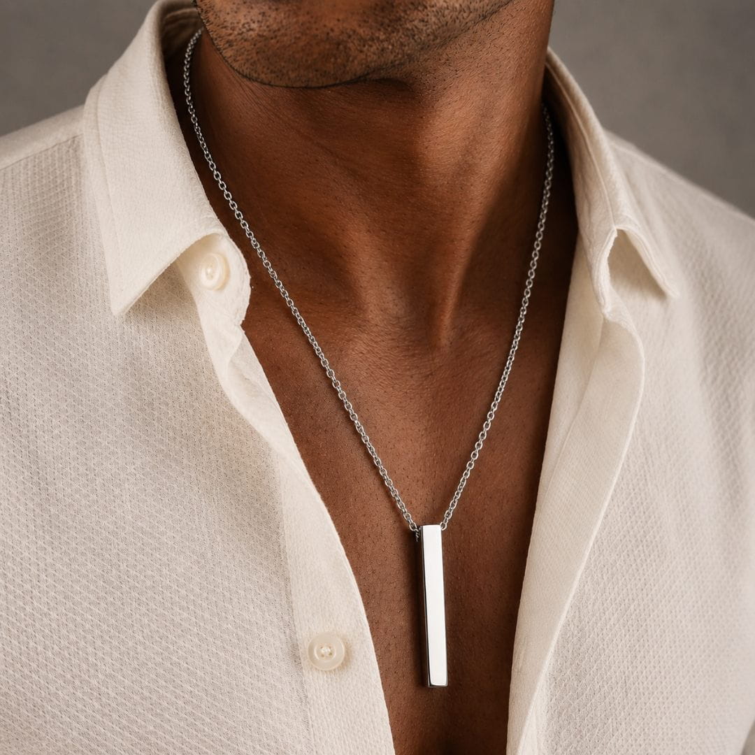 THE MEN THING SS Pendant/ Necklace STEEL AXIS - 35mm Titanium Steel Pendant with Oval Cable 1mm Chain for Men & Boys (19inch)