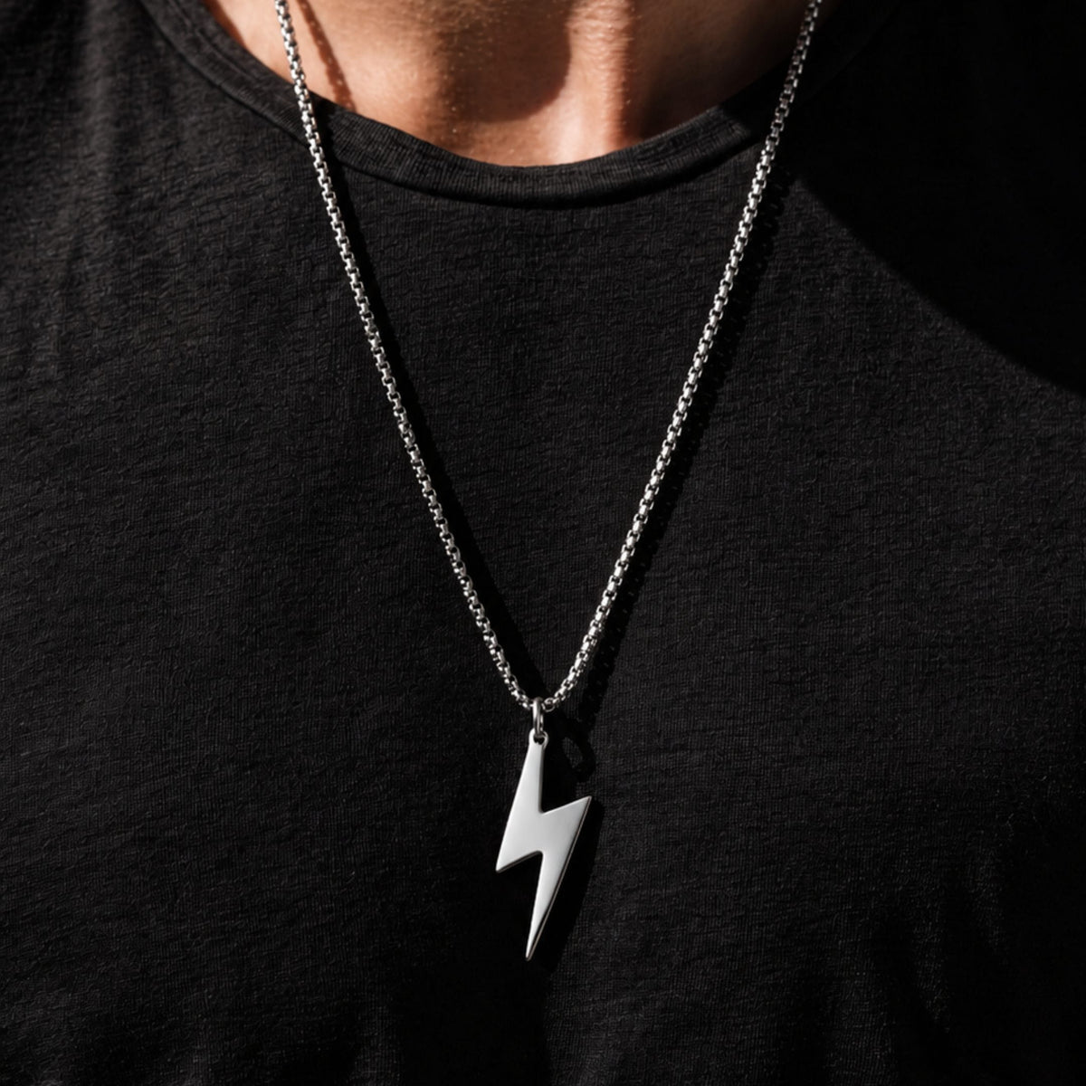 THE MEN THING SS Pendant/ Necklace STORM BOLT - 17mm Pure Titanium Steel Pendant with 27inch Round Box 4mm Chain for Men & Boys