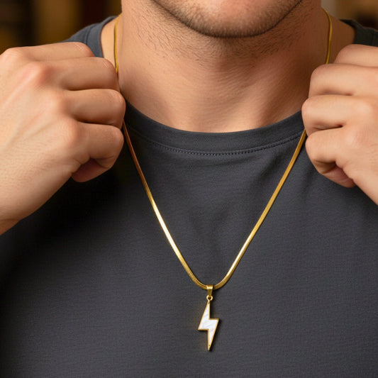 THE MEN THING SS Pendant/ Necklace STORM EDGE - Golden & White 12mm Titanium Steel Pendant with 22inch Chain for Men & Boys with adjustable cable chain