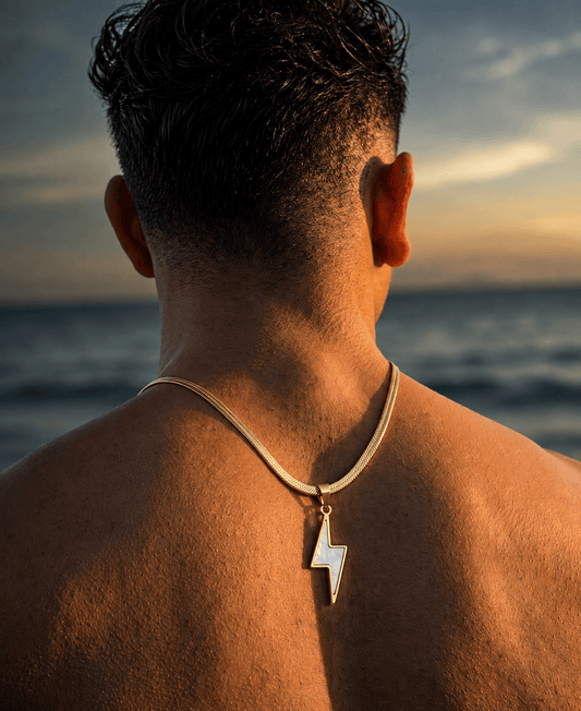 THE MEN THING SS Pendant/ Necklace STORM EDGE - Golden & White 12mm Titanium Steel Pendant with 22inch Chain for Men & Boys with adjustable cable chain