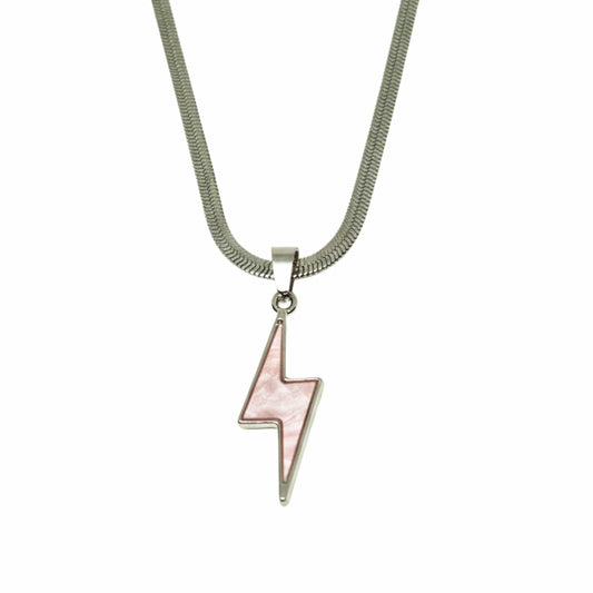 THE MEN THING SS Pendant/ Necklace STORM EDGE - Silver & Pink 12mm Titanium Steel Pendant with 22inch Chain for Men & Boys with adjustable cable chain