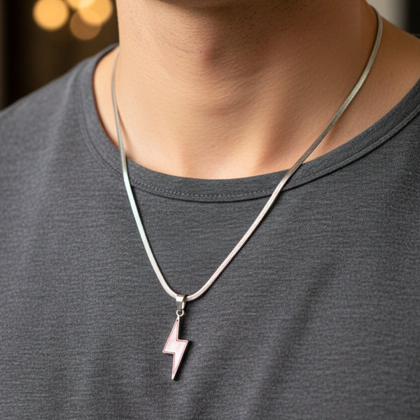 STORM EDGE - Silver & Pink 12mm Titanium Steel Pendant with 22inch Chain for Men & Boys with adjustable cable chain