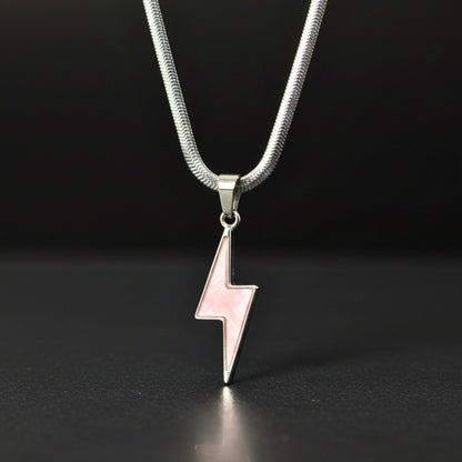 THE MEN THING SS Pendant/ Necklace STORM EDGE - Silver & Pink 12mm Titanium Steel Pendant with 22inch Chain for Men & Boys with adjustable cable chain