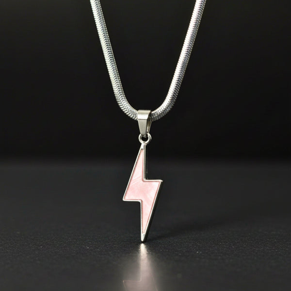 STORM EDGE - Silver & Pink 12mm Titanium Steel Pendant with 22inch Chain for Men & Boys with adjustable cable chain