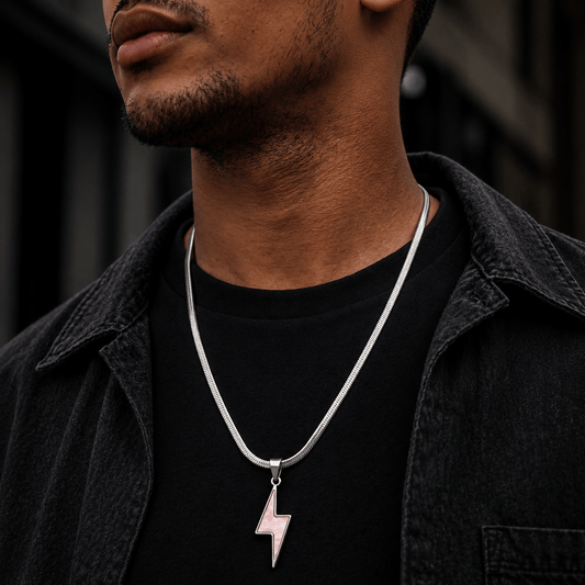 THE MEN THING SS Pendant/ Necklace STORM EDGE - Silver & Pink 12mm Titanium Steel Pendant with 22inch Chain for Men & Boys with adjustable cable chain