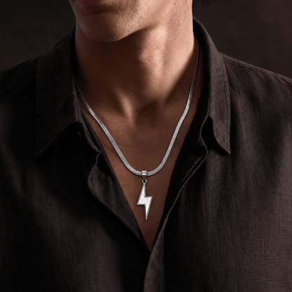 THE MEN THING SS Pendant/ Necklace STORM EDGE - Silver & White 12mm Titanium Steel Pendant with 22inch Round Box 4mm Chain for Men & Boys with adjustable cable chain