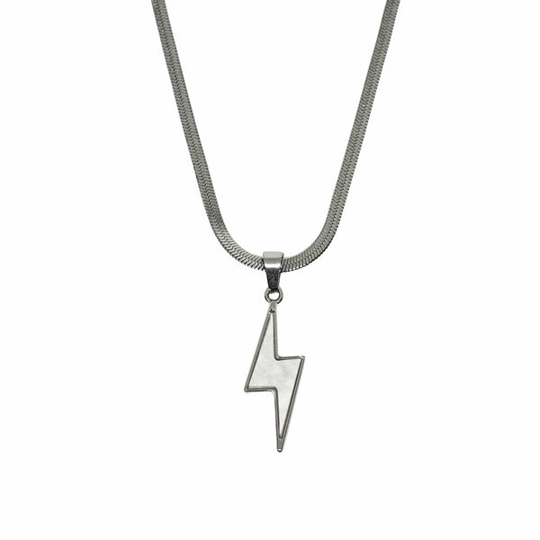 STORM EDGE - Silver & White 12mm Titanium Steel Pendant with 22inch Round Box 4mm Chain for Men & Boys with adjustable cable chain