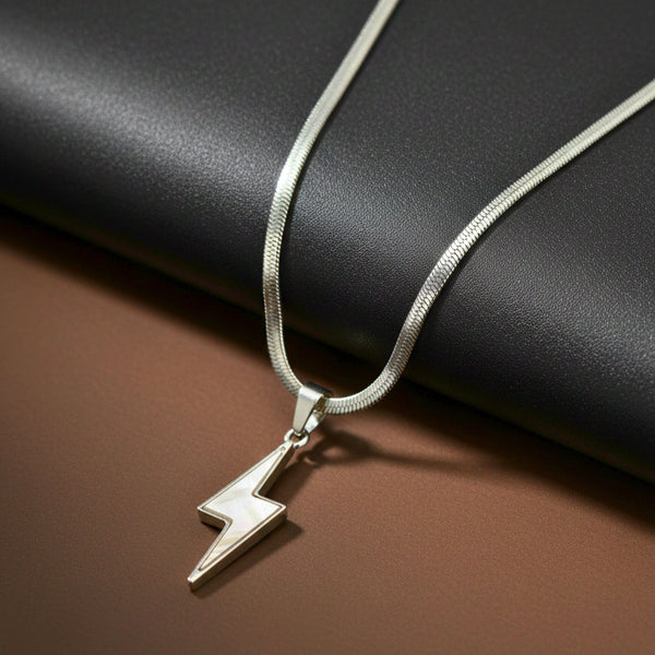 STORM EDGE - Silver & White 12mm Titanium Steel Pendant with 22inch Round Box 4mm Chain for Men & Boys with adjustable cable chain