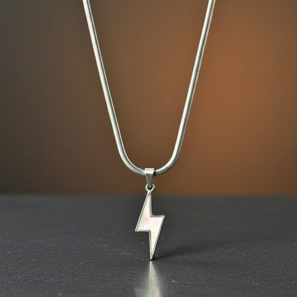 STORM EDGE - Silver & White 12mm Titanium Steel Pendant with 22inch Round Box 4mm Chain for Men & Boys with adjustable cable chain