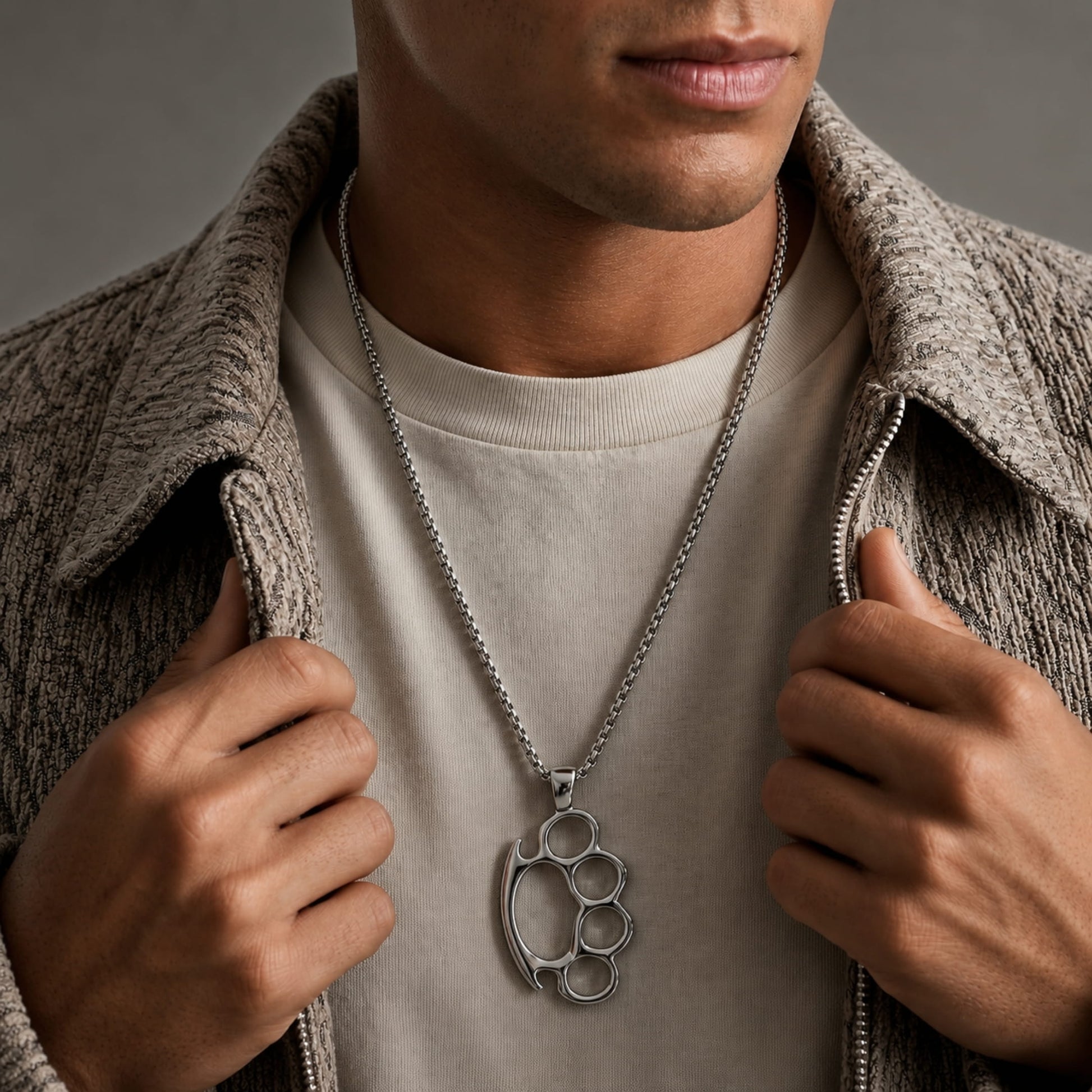 THE MEN THING SS Pendant/ Necklace STRONG GRIP (T) - Pure Titanium Steel Pendant with Stainless Steel 24inch Round Box Chain, European trending Style for Men & Boy
