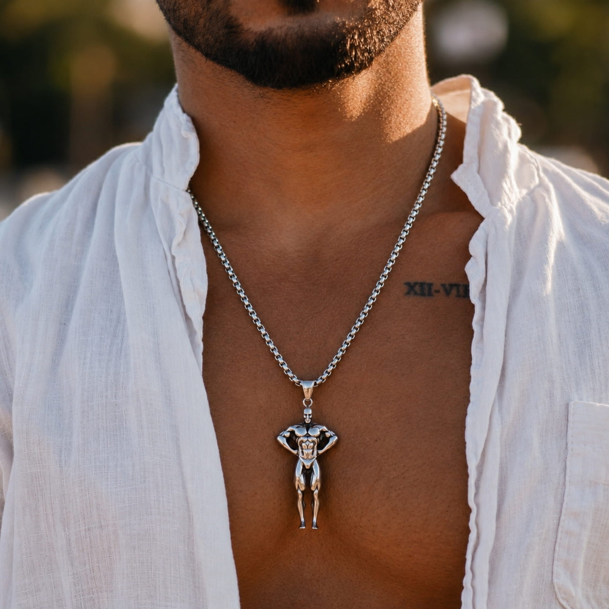 THE MEN THING SS Pendant/ Necklace STRONG ME -  Alloy Pendant with Pure Stainless Steel  24inch Round Box Chain, American trending Style for Men & Boy