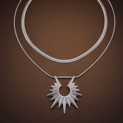 THE MEN THING SS Pendant/ Necklace SUNBURST - 35mm Titanium Steel Pendant with 21inch to 23 inch Adjustable Cable 6mm Chain for Men & Boys