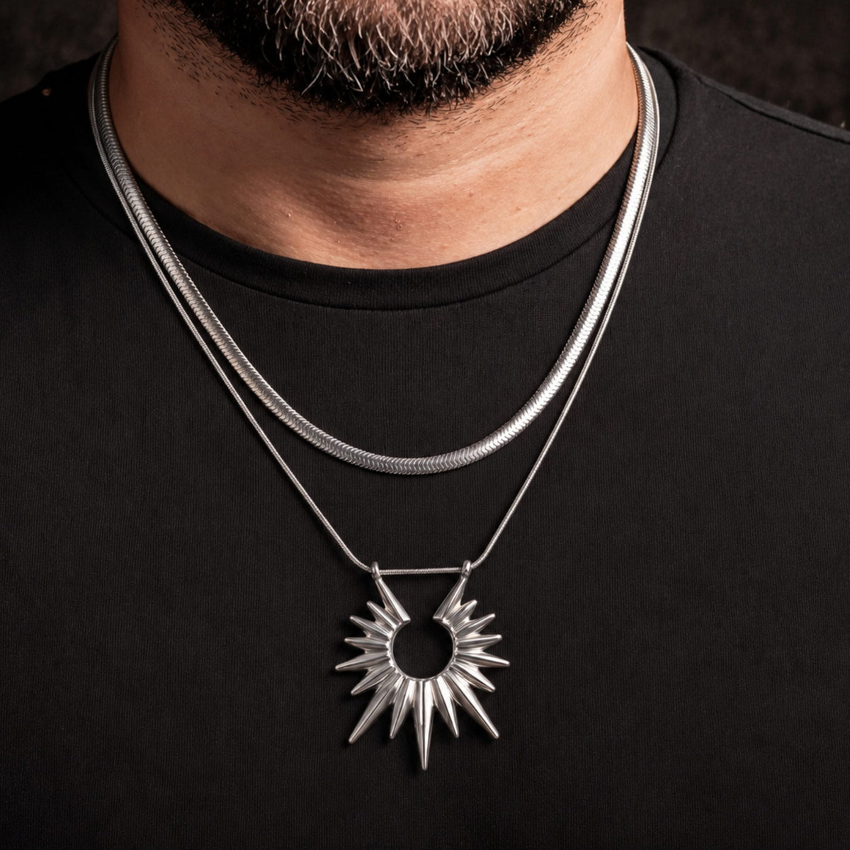 THE MEN THING SS Pendant/ Necklace SUNBURST - 35mm Titanium Steel Pendant with 21inch to 23 inch Adjustable Cable 6mm Chain for Men & Boys