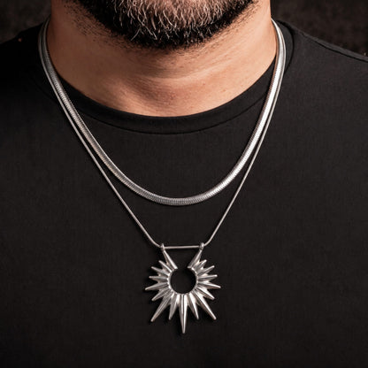 THE MEN THING SS Pendant/ Necklace SUNBURST - 35mm Titanium Steel Pendant with 21inch to 23 inch Adjustable Cable 6mm Chain for Men & Boys