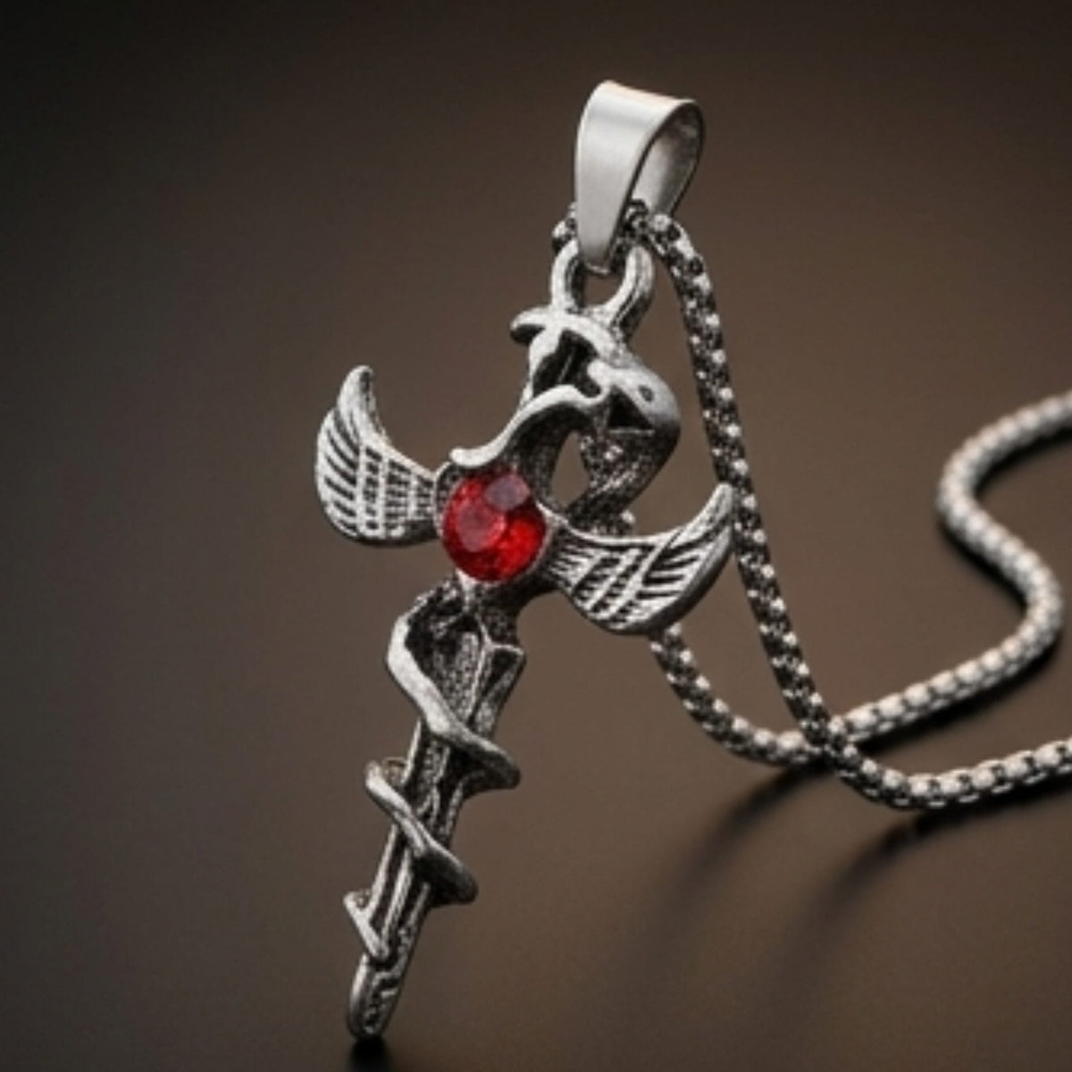 THE MEN THING SS Pendant/ Necklace SWORD OF ANGEL (RED STONE) (T) - Pure Titanium Steel Pendant with Stainless Steel 24inch Round Box Chain, European trending Style for Men & Boy