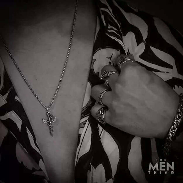 SWORD OF ANGLE (RED STONE) -  Alloy Pendant with Pure Stainless Steel 24inch Round Box Chain, European trending Style for Men & Boys