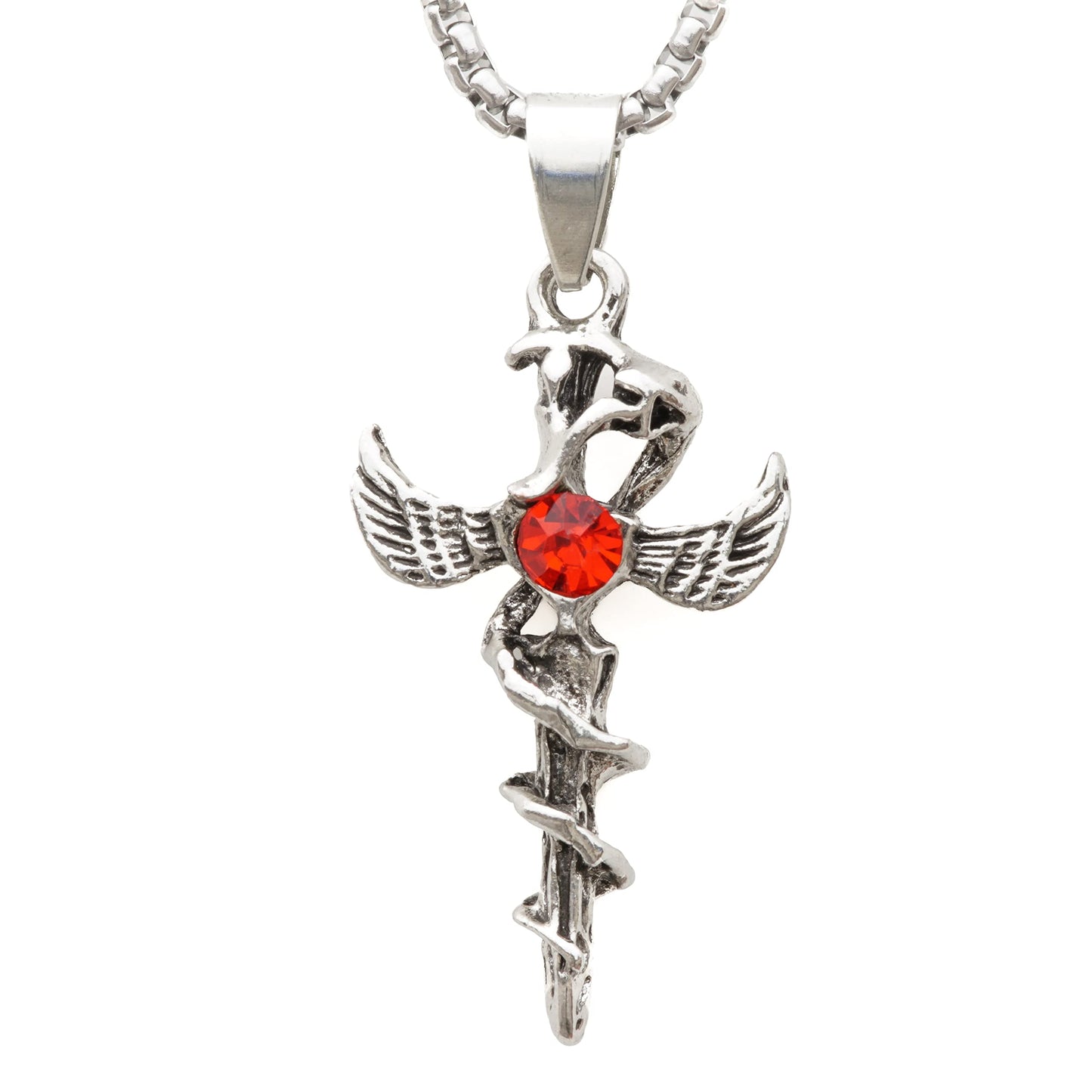 THE MEN THING SS Pendant/ Necklace SWORD OF ANGLE (RED STONE) -  Alloy Pendant with Pure Stainless Steel 24inch Round Box Chain, European trending Style for Men & Boys