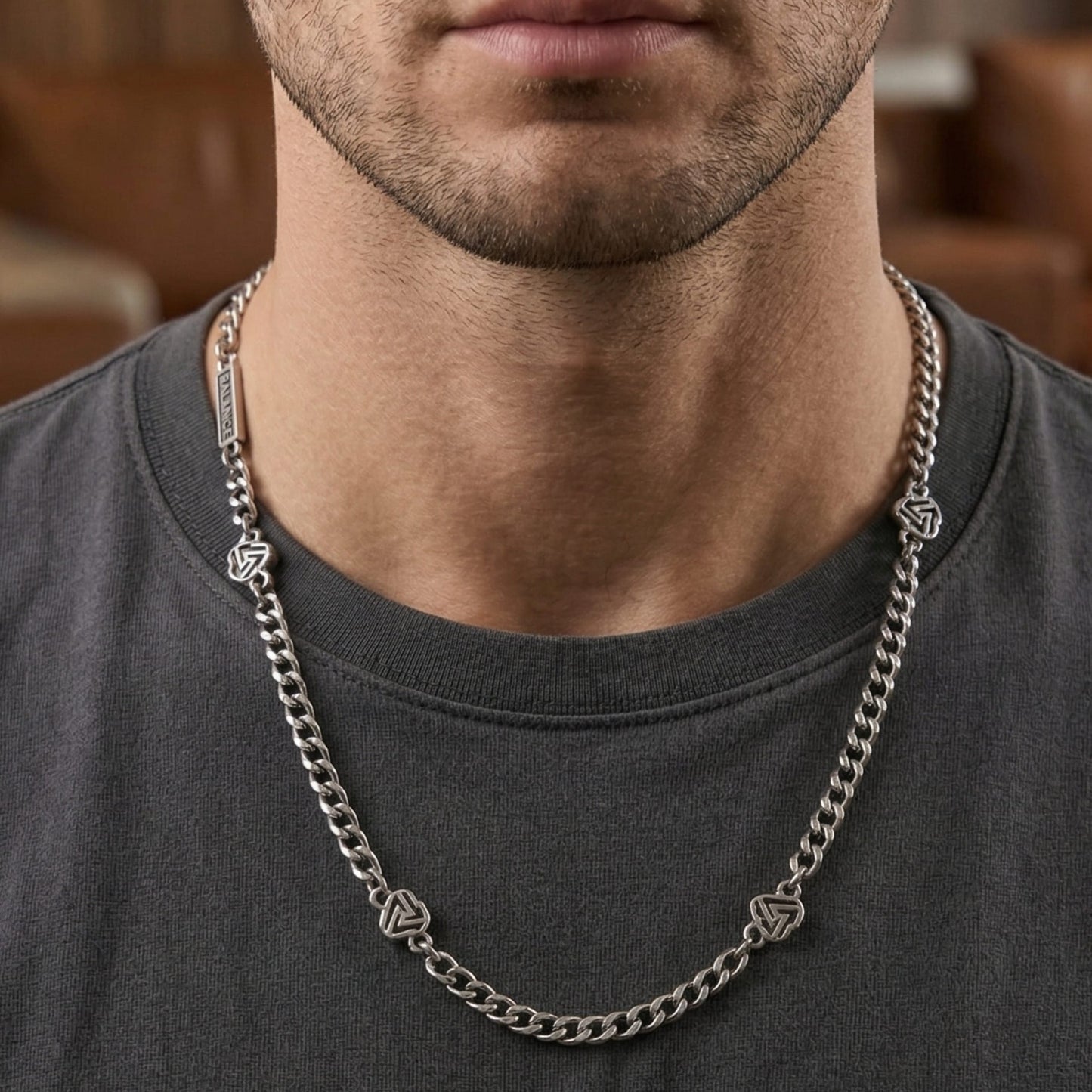 THE MEN THING SS Pendant/ Necklace SYMBOL LINK - 7mm Pure Stainless Steel 20 to 22inch Adjustable Cube  Chain for Men & Boys