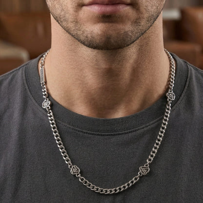 THE MEN THING SS Pendant/ Necklace SYMBOL LINK - 7mm Pure Stainless Steel 20 to 22inch Adjustable Cube  Chain for Men & Boys