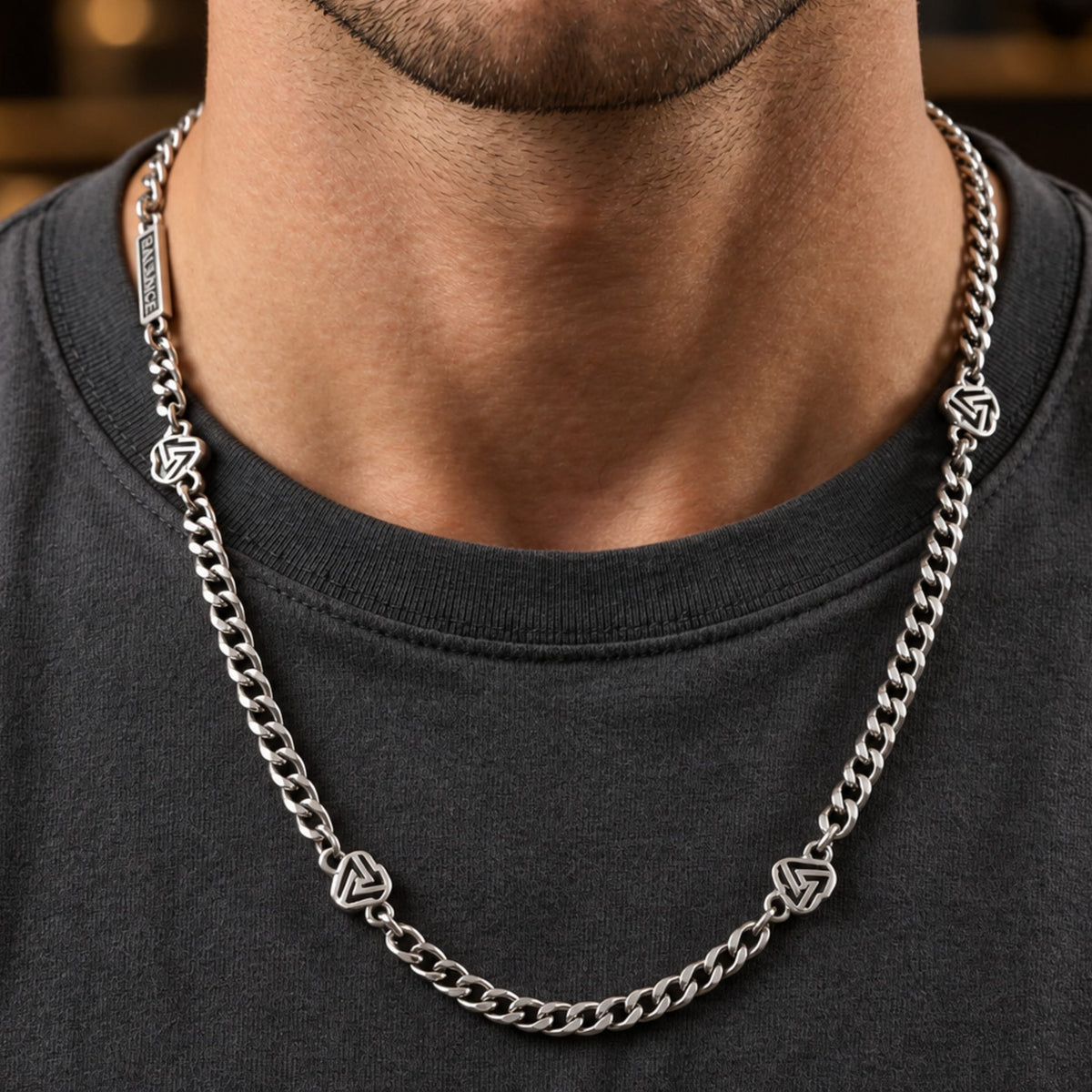 THE MEN THING SS Pendant/ Necklace SYMBOL LINK - 7mm Pure Stainless Steel 20 to 22inch Adjustable Cube  Chain for Men & Boys