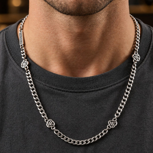 THE MEN THING SS Pendant/ Necklace SYMBOL LINK - 7mm Pure Stainless Steel 20 to 22inch Adjustable Cube  Chain for Men & Boys