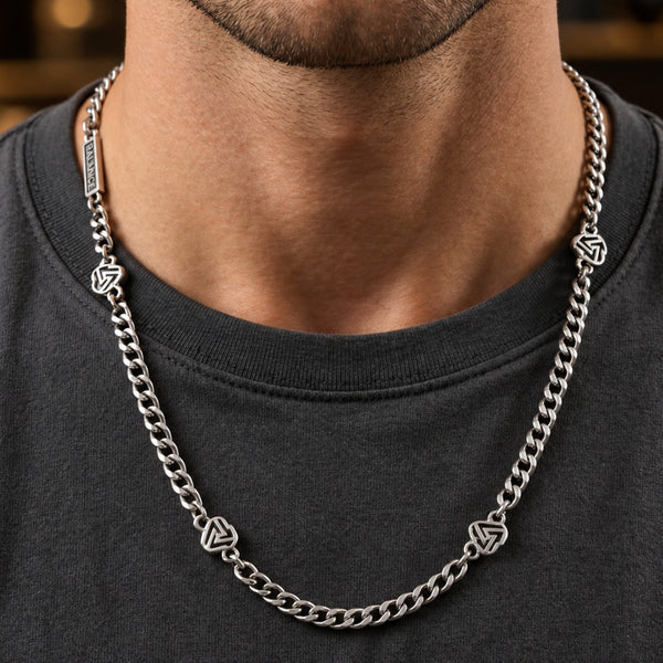 SYMBOL LINK - 7mm Pure Stainless Steel 20 to 22inch Adjustable Cube  Chain for Men & Boys