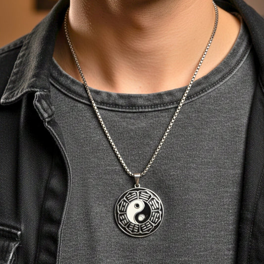THE MEN THING SS Pendant/ Necklace TAOSPIRIT - 38mm Titanium Steel Pendant with 24inch Round Box 5mm Chain for Men & Boys