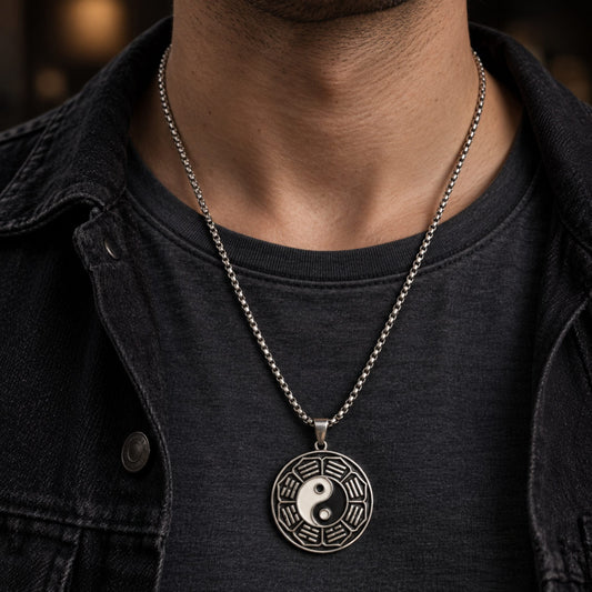 THE MEN THING SS Pendant/ Necklace TAOSPIRIT - 38mm Titanium Steel Pendant with 24inch Round Box 5mm Chain for Men & Boys