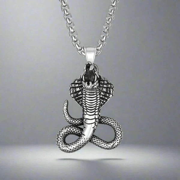 THE KING, THE COBRA - Alloy Snake Pendant with Pure Stainless Steel  24inch Round Box Chain, European trending Style  for Men & Boy