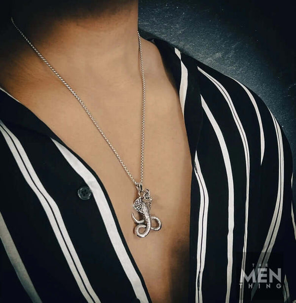 THE KING, THE COBRA - Alloy Snake Pendant with Pure Stainless Steel  24inch Round Box Chain, European trending Style  for Men & Boy