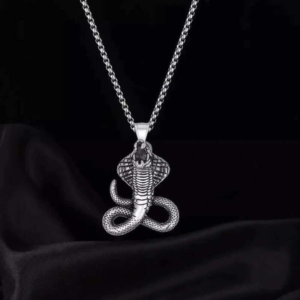THE KING, THE COBRA - Alloy Snake Pendant with Pure Stainless Steel  24inch Round Box Chain, European trending Style  for Men & Boy