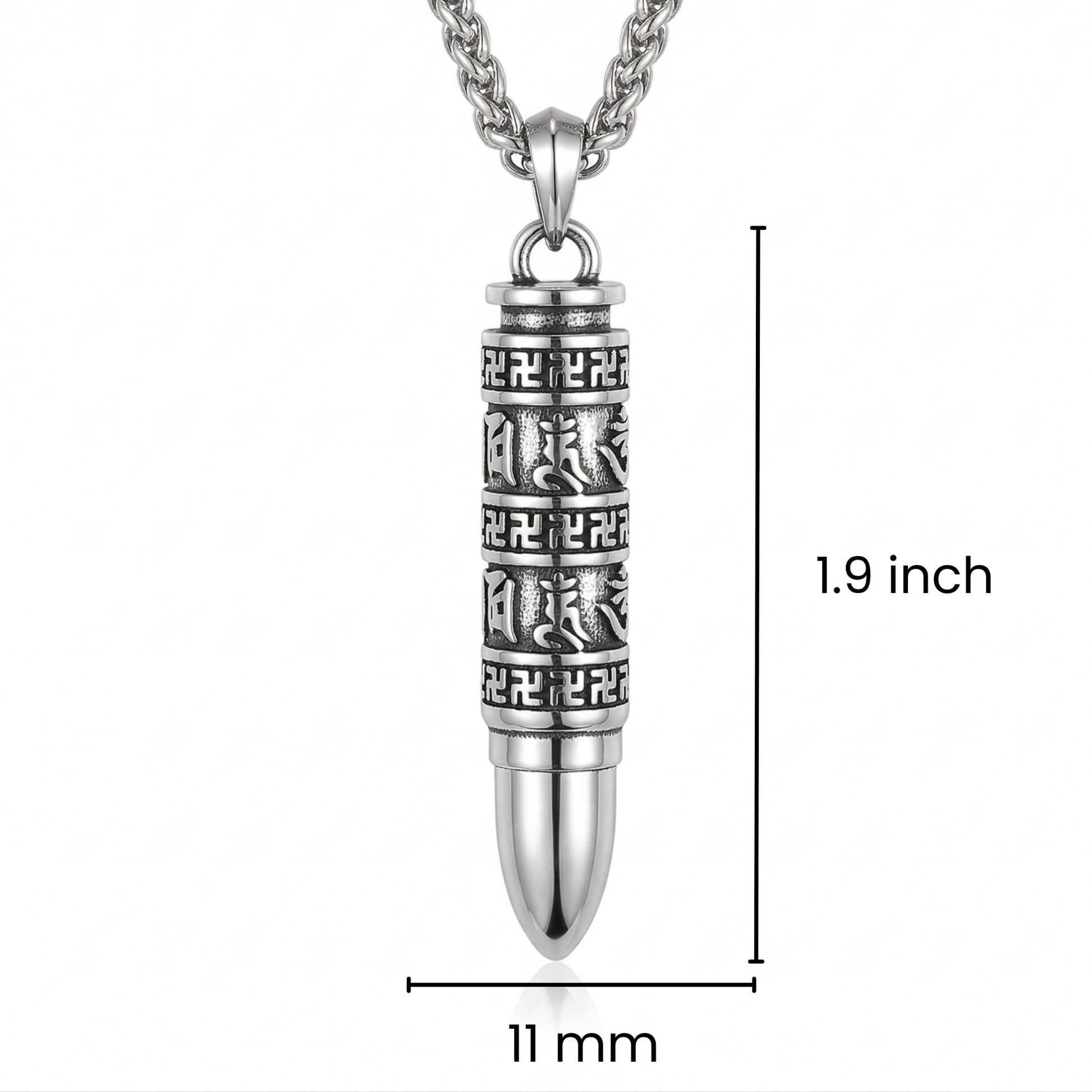 THE MEN THING SS Pendant/ Necklace THE SECRET BOX BULLET - 11mm Pure Titanium Steel Pendant with 23inch Twisted 4mm Chain for Men & Boys
