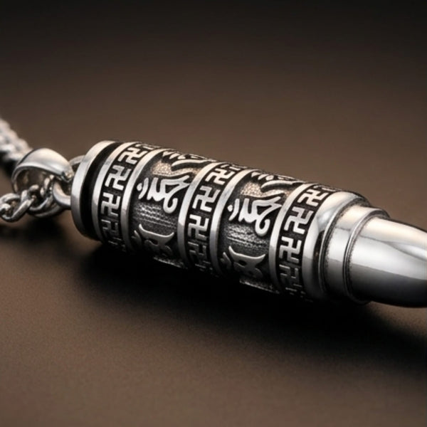 THE SECRET BOX BULLET - 11mm Pure Titanium Steel Pendant with 23inch Twisted 4mm Chain for Men & Boys