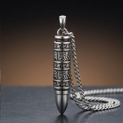THE MEN THING SS Pendant/ Necklace THE SECRET BOX BULLET - 11mm Pure Titanium Steel Pendant with 23inch Twisted 4mm Chain for Men & Boys