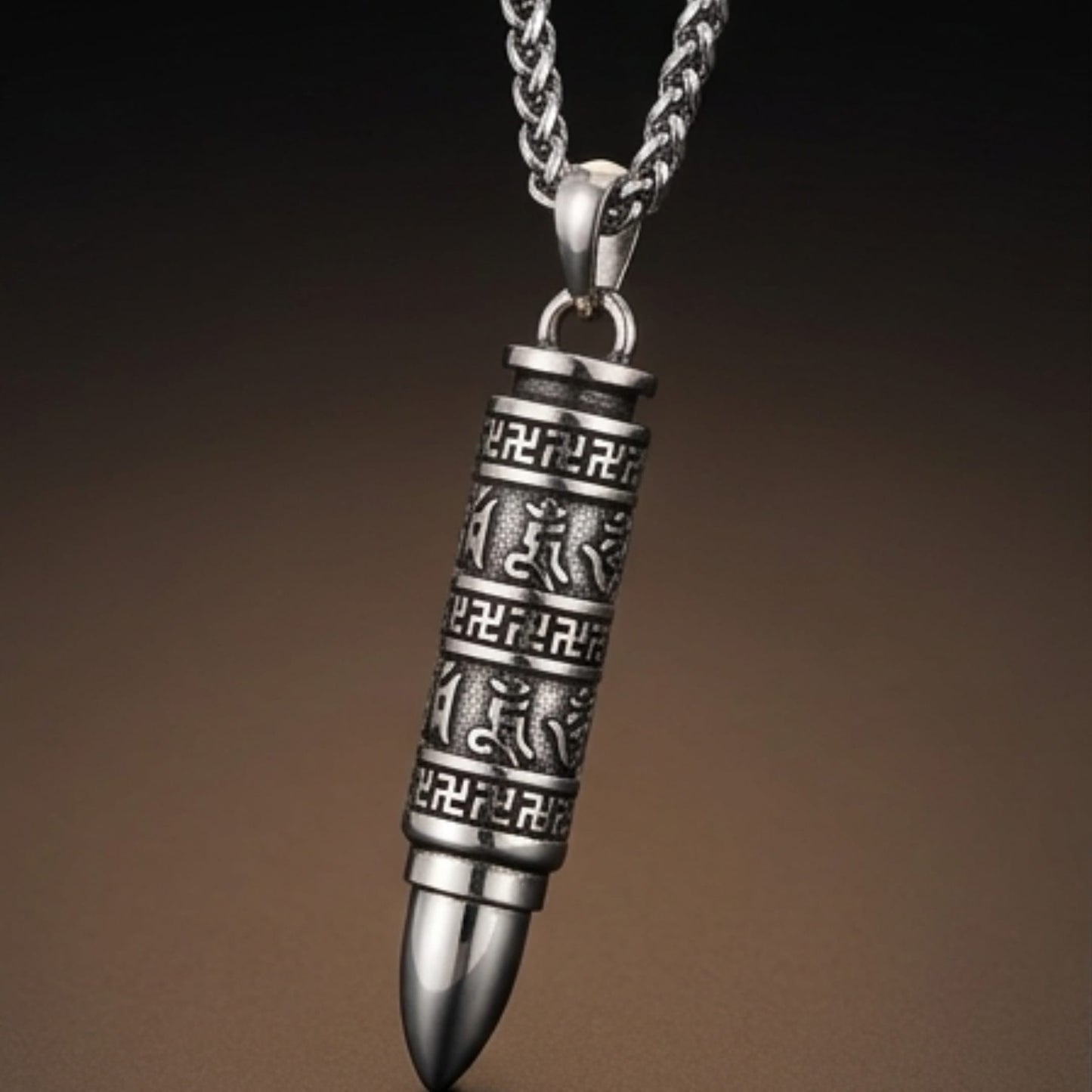 THE MEN THING SS Pendant/ Necklace THE SECRET BOX BULLET - 11mm Pure Titanium Steel Pendant with 23inch Twisted 4mm Chain for Men & Boys
