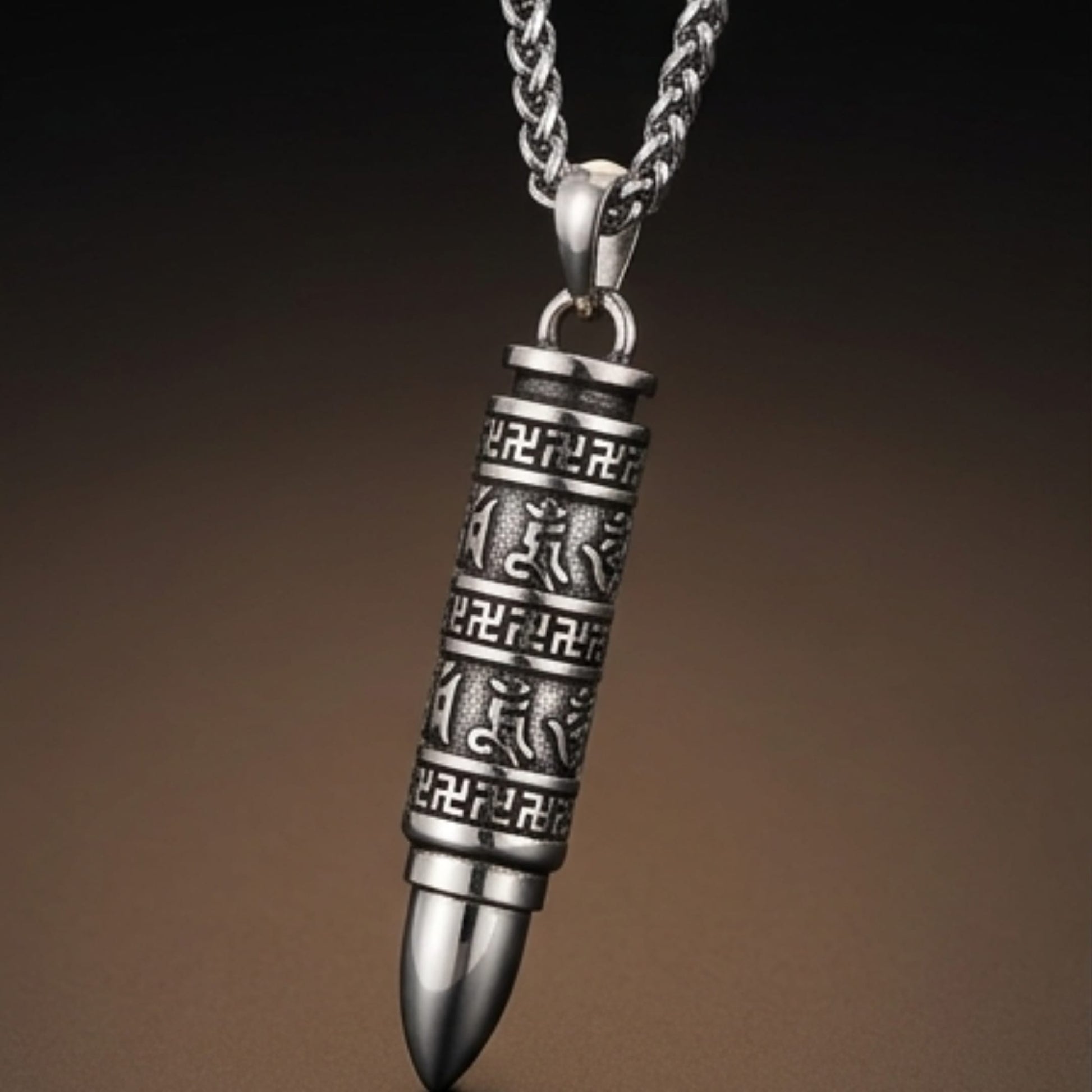 THE MEN THING SS Pendant/ Necklace THE SECRET BOX BULLET - 11mm Pure Titanium Steel Pendant with 23inch Twisted 4mm Chain for Men & Boys