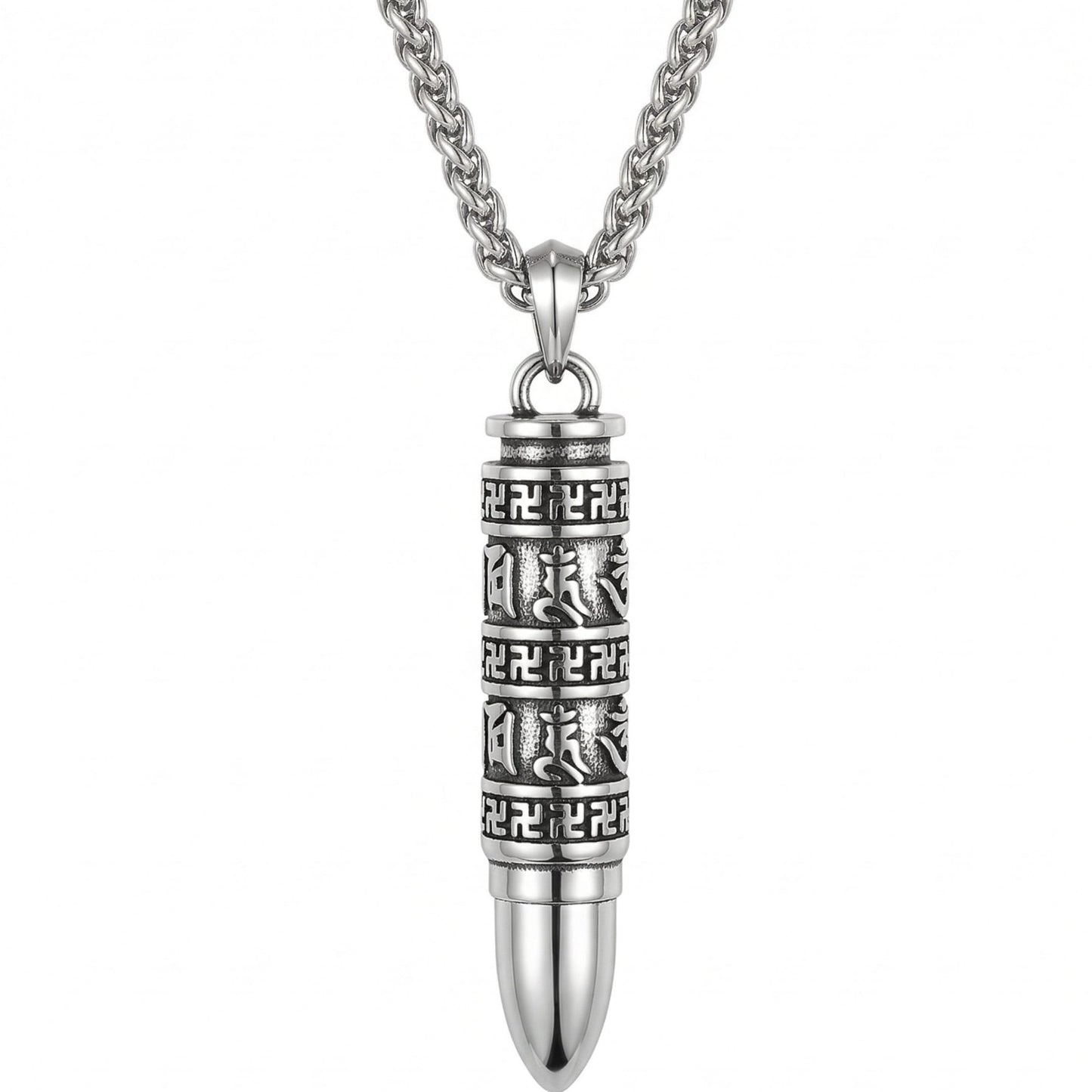 THE MEN THING SS Pendant/ Necklace THE SECRET BOX BULLET - 11mm Pure Titanium Steel Pendant with 23inch Twisted 4mm Chain for Men & Boys