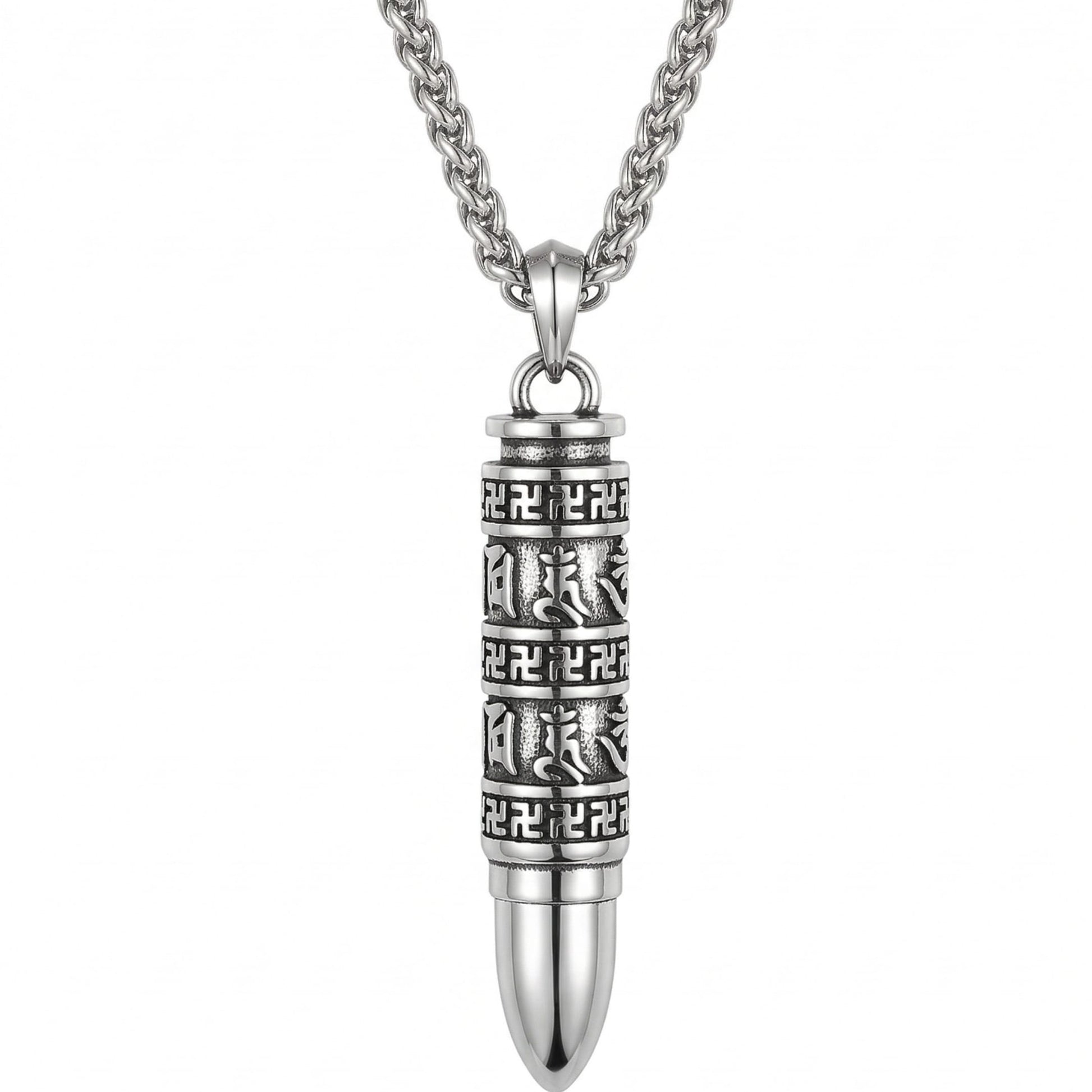 THE MEN THING SS Pendant/ Necklace THE SECRET BOX BULLET - 11mm Pure Titanium Steel Pendant with 23inch Twisted 4mm Chain for Men & Boys