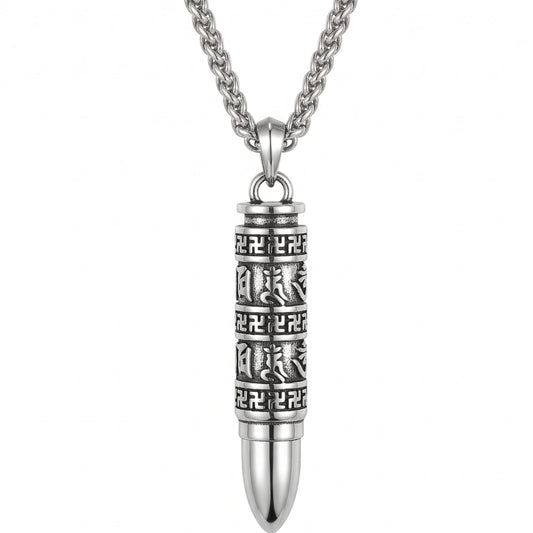 THE MEN THING SS Pendant/ Necklace THE SECRET BOX BULLET - 11mm Pure Titanium Steel Pendant with 23inch Twisted 4mm Chain for Men & Boys